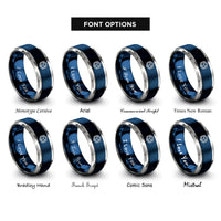 font options for inside engraving on blue & grey cube hexahedron rings