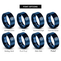 font options for inside engraving on blue cube hexahedron rings
