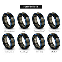 font options for inside engraving on gunmetal & blue cube hexahedron rings