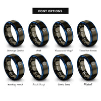 font options for inside engraving on gunmetal & blue cube hexahedron rings