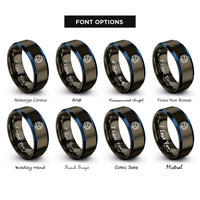 font options for inside engraving on gunmetal & blue cube hexahedron rings