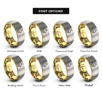 font options for inside engraving on gold & gray cupcake repeat band rings