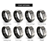 font options for inside engraving on black & gray cupid bow rings