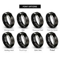 font options for inside engraving on black & silver cupid bow rings