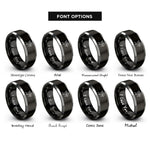 font options for inside engraving on black & gray cupid silhouette bow rings