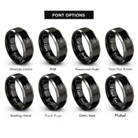 font options for inside engraving on black & gray cupid silhouette bow rings