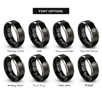 font options for inside engraving on black & gray curl noise swirls rings