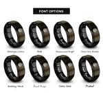 font options for inside engraving on gunmetal & black curl noise swirls rings