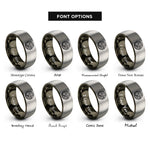 font options for inside engraving on gunmetal & gray curl noise swirls rings
