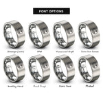 font options for inside engraving on silver curling wave circle rings