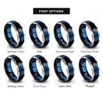font options for inside engraving on blue & gray curly arrow rings