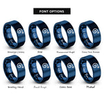 font options for inside engraving on blue curly arrow rings
