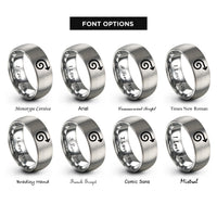 font options for inside engraving on grey curly arrow rings