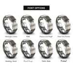 font options for inside engraving on grey curly arrow rings