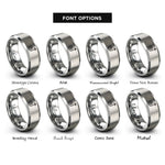font options for inside engraving on grey curly arrow rings