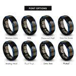 font options for inside engraving on gunmetal & blue curly arrow rings