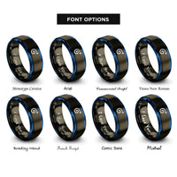 font options for inside engraving on gunmetal & blue curly arrow rings