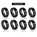 font options for inside engraving on gunmetal & blue curly arrow rings