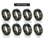 font options for inside engraving on gunmetal & blue curly arrow rings