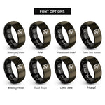 font options for inside engraving on gunmetal & black cursor arrow rings