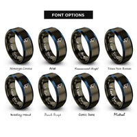 font options for inside engraving on gunmetal & blue cursor arrow rings