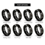 font options for inside engraving on black & silver cursor pointer rings