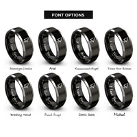 font options for inside engraving on black & silver cursor pointer rings