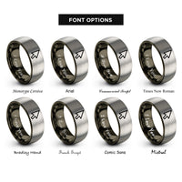 font options for inside engraving on gunmetal & silver cursor pointer rings