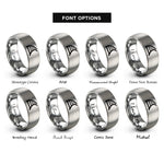 font options for inside engraving on silver curved tracks rings