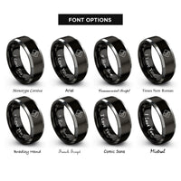 font options for inside engraving on black & silver curvy road sign rings