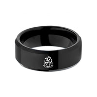 engraved rings for couples – black tungsten jain om lotus wedding band