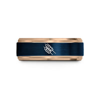 customized jewelry for women – blue & rose gold tungsten suya skewers wedding band