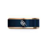 modern rings for couples – rose gold & blue tungsten suya skewers wedding band