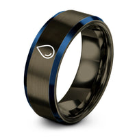 Customized Day Mother’s Gifts – gunmetal & blue tungsten water droplet ring