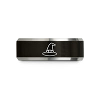 customized jewelry for women – black & silver tungsten witch hat wedding band