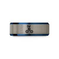 custom couple rings sets – blue & gray tungsten crispr scissors wedding band