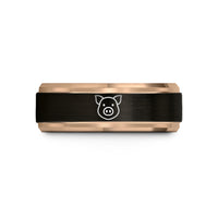 personalized ring for her – black & rose gold tungsten piglet wedding band
