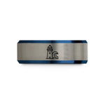 engraved rings for couples – black & blue & grey tungsten reinga lighthouse wedding band