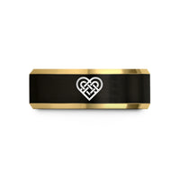 custom keepsakes for her – black & gold tungsten celtic heart knot wedding band