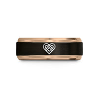 personalized ring for mom – black & rose gold tungsten celtic heart knot wedding band