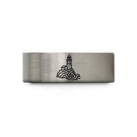 special presents for her – blue & silver tungsten cliff lighthouse wedding band