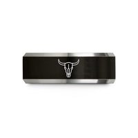 engraved rings for her – black & grey tungsten longhorn skull wedding band