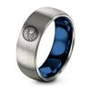 Wave Icon Rope – Tungsten Wedding Band, 8 mm, Gray, Blue Comfort-Fit Unisex