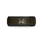 engraved rings for couples – gunmetal & black tungsten crossed cannons wedding band