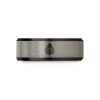 unique wedding bands couples – black & silver tungsten tropical fern wedding band