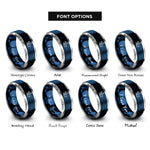 font options for inside engraving on blue & grey cutback turn spray rings