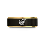 unique couple present ideas – black & gold tungsten french horn bell wedding band