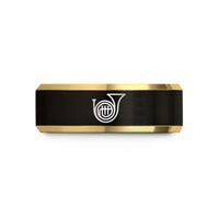 unique couple present ideas – black & gold tungsten french horn bell wedding band