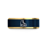 unique promise rings her – gold & blue tungsten ice skates wedding band