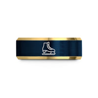 unique promise rings her – gold & blue tungsten ice skates wedding band